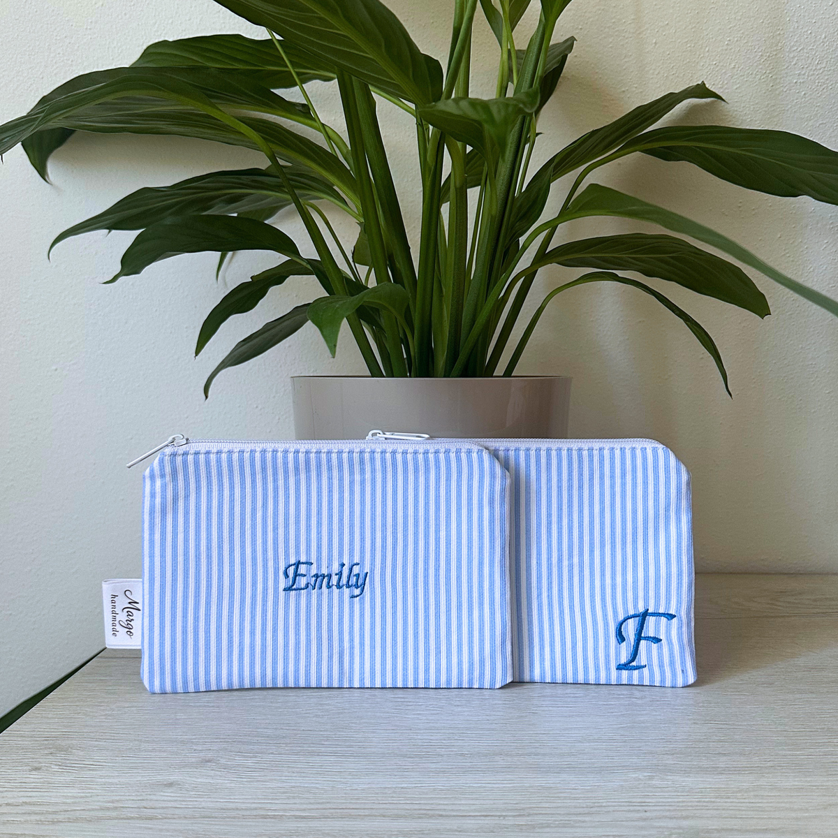 Pochette piatta rigata Azzurra personalizzata